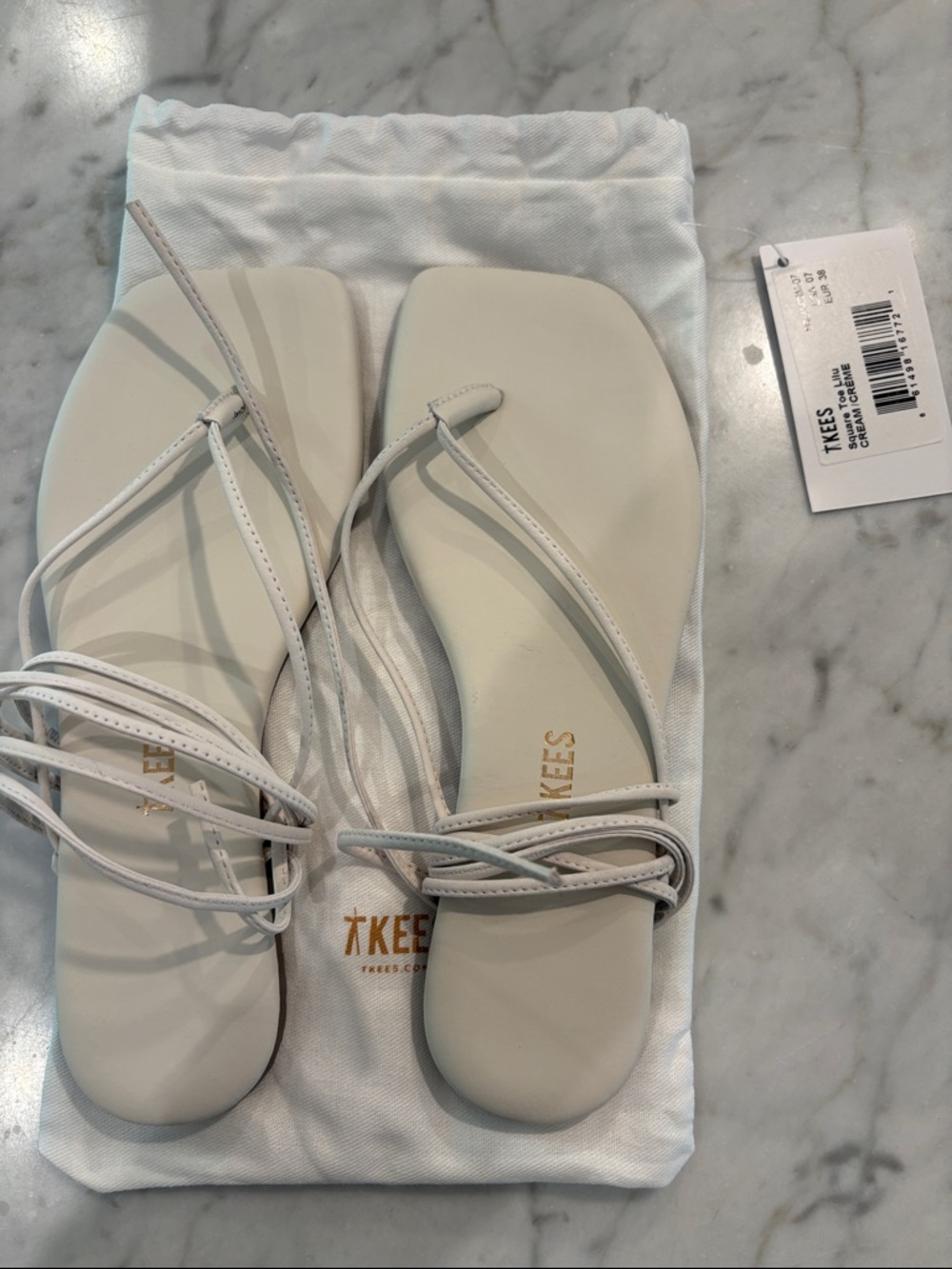 TKEES White Strappy Square-Toe Sandals